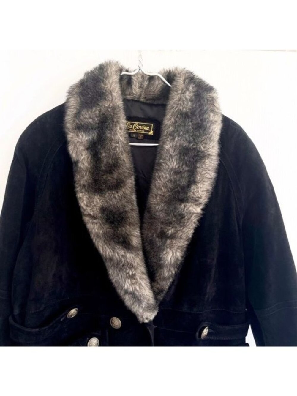 La Covina 100% Genuine Leather and Faux Fur collar winter Coat Small - Picture 4 of 13